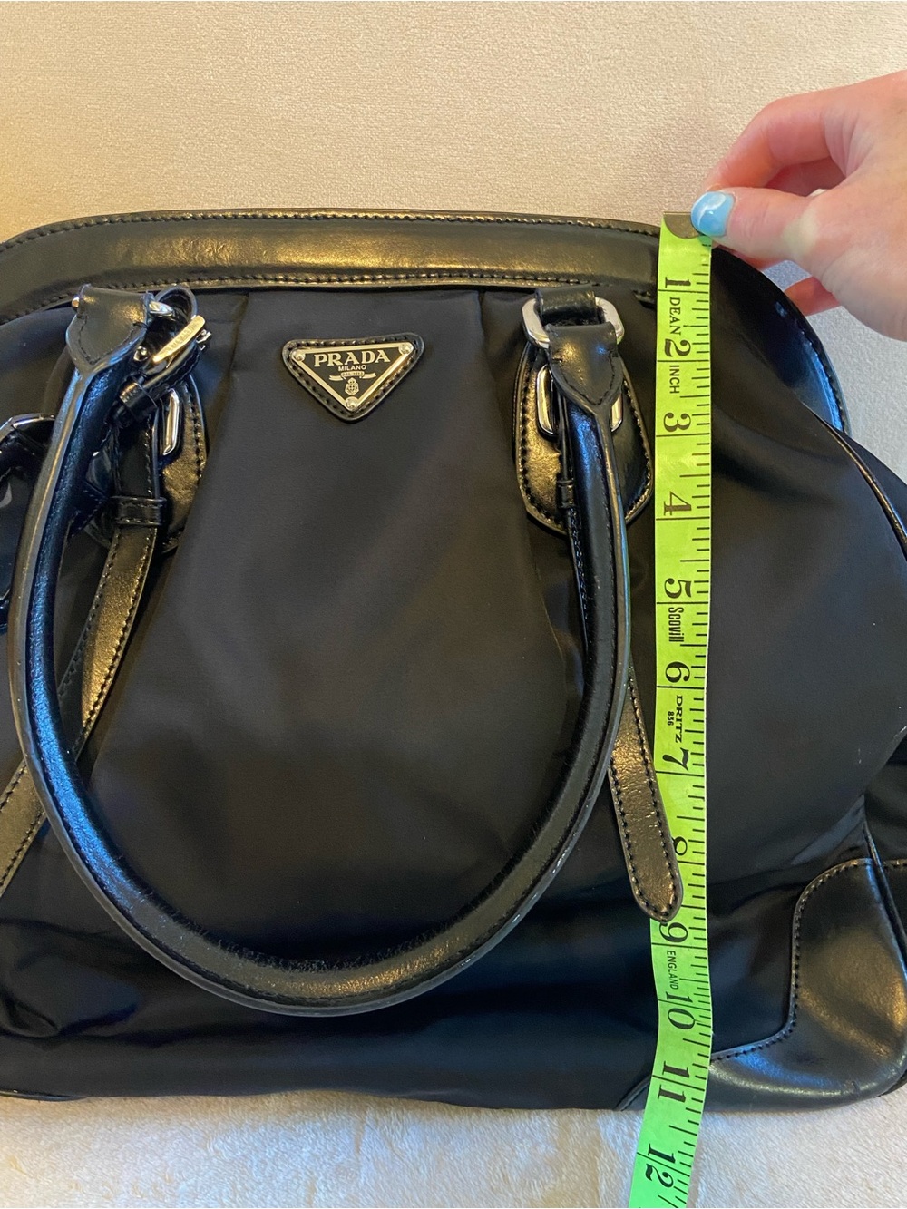 Prada Black Nylon Tote with Black Leather Trim and Gold Logo - Picture 7 of 9